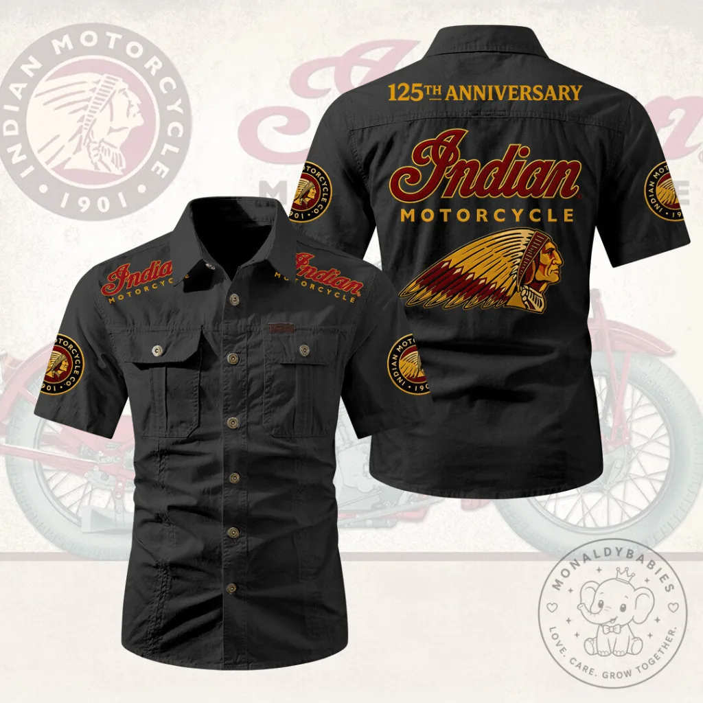 Indian Motorcycle 125th Anniversary Mechanic Shirt Short Sleeve Black 19 Indian Motorcycle 125th Anniversary Mechanic Shirt Short Sleeve Black