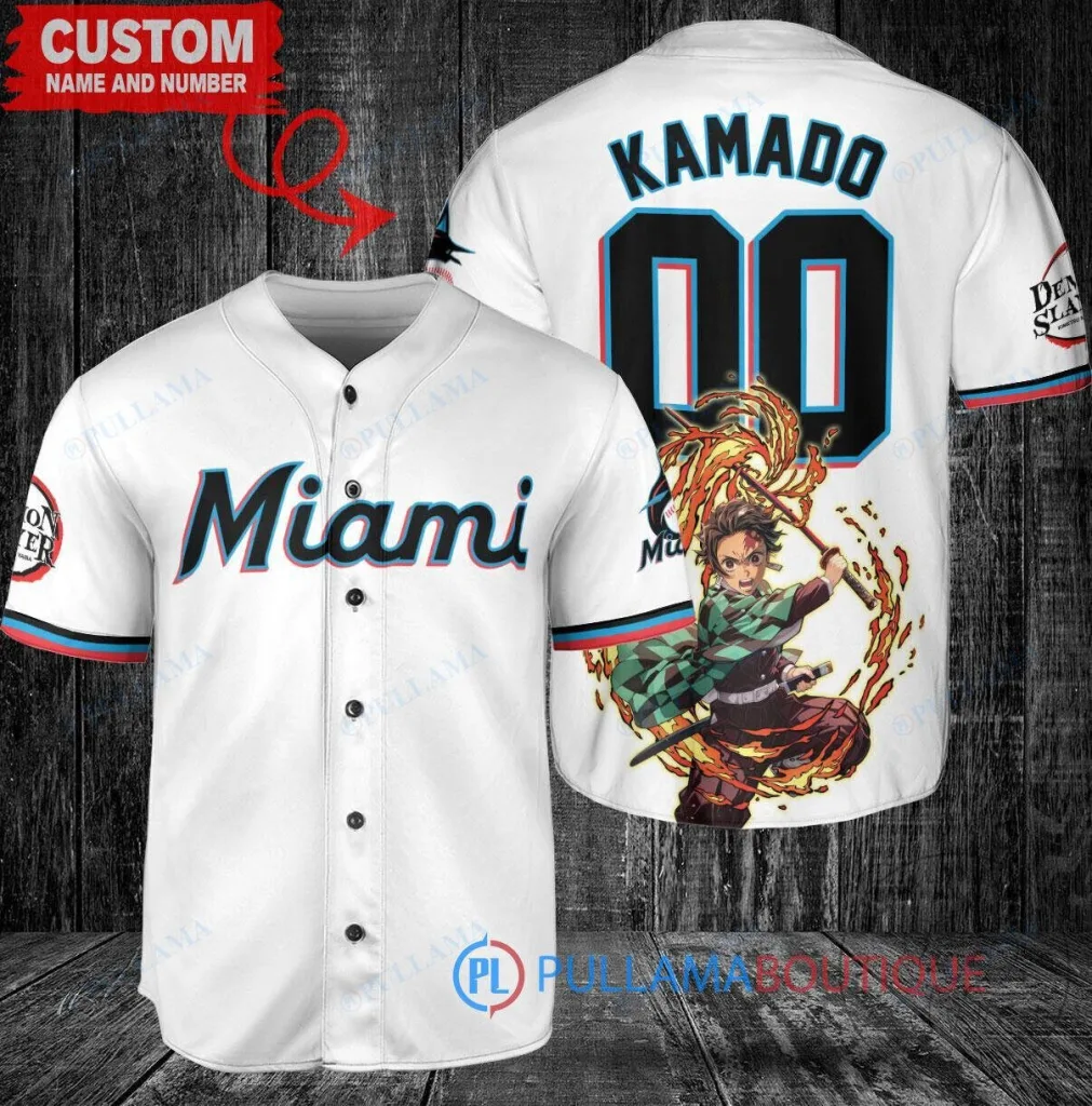 Miami Marlins Baseball Tanjiro Kamado Demon Slayer Custom Baseball Jersey 25 Miami Marlins Baseball Tanjiro Kamado Demon Slayer Custom Baseball Jersey