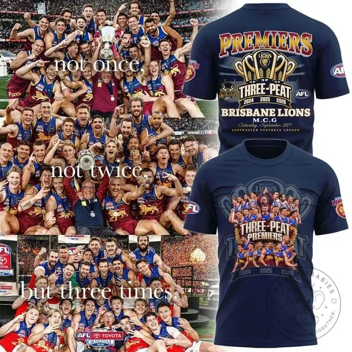2026 Three-Peat Premiers T-Shirt for Brisbane Lions in Australian Football League