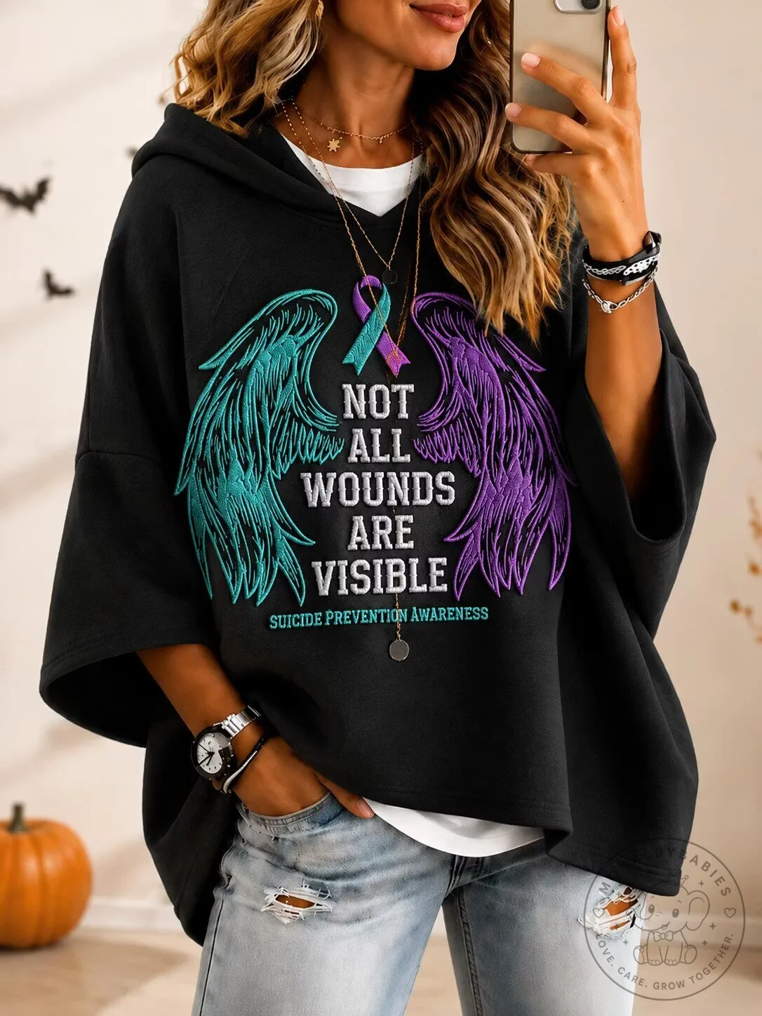 Suicide Prevention Awareness Not All Wounds Are Visible Long-Sleeve Hoodie