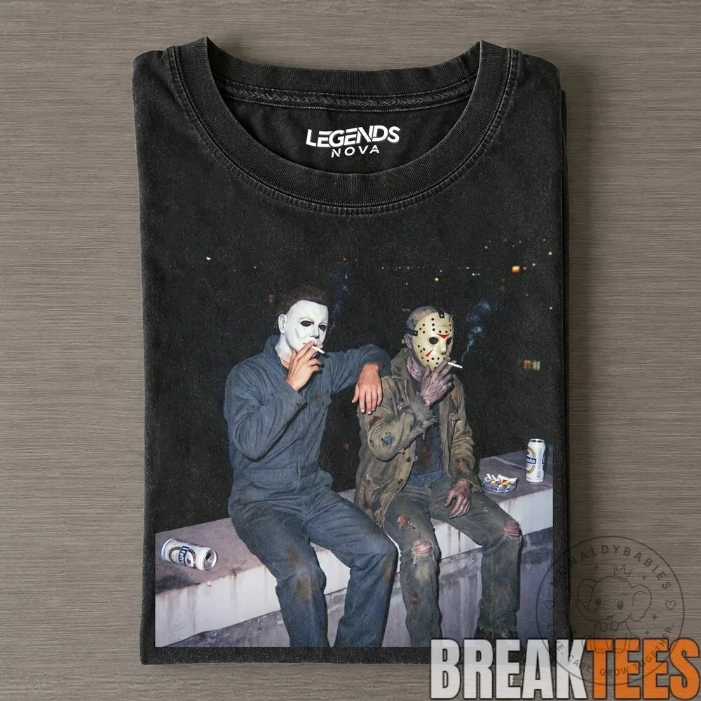 Michael Myers and Jason Voorhees Horror Movie Villains Vintage T-Shirt 2 Michael Myers and Jason Voorhees Horror Movie Villains Vintage T-Shirt