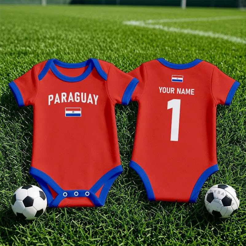 Paraguay National Football Team Baby Romper with Custom Name and Number