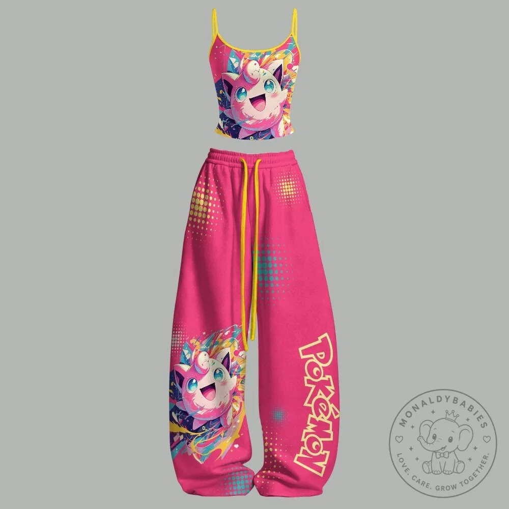 Pokemon Jigglypuff Pink Cropped Tank Top and Sweatpants Set