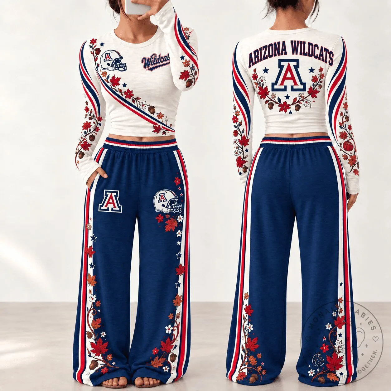 Women's Lounge Set for Fall Season featuring Long Sleeve Shirt and Pants in Arizona Wildcats Design
