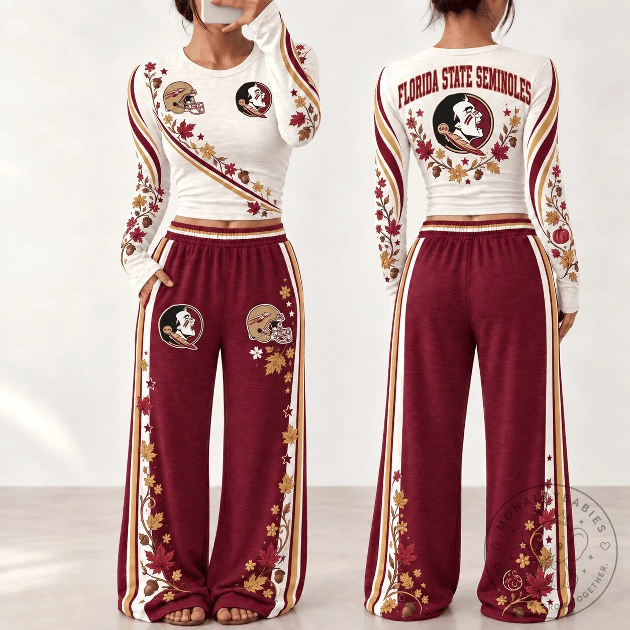 Florida State Seminoles Autumn Leaves Women's Long Sleeve Pajamas Set