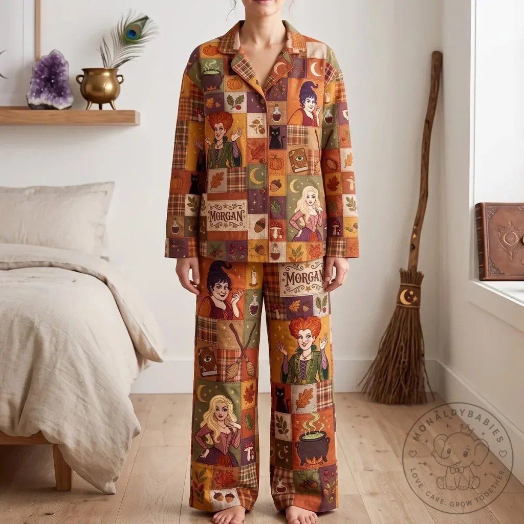 Hocus Pocus Sisters Patchwork Halloween Pajamas Set Hocus Pocus Sisters Patchwork Halloween Pajamas Set