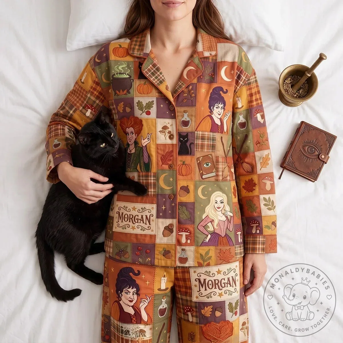 Hocus Pocus Sisters Patchwork Halloween Pajamas Set 10 Hocus Pocus Sisters Patchwork Halloween Pajamas Set
