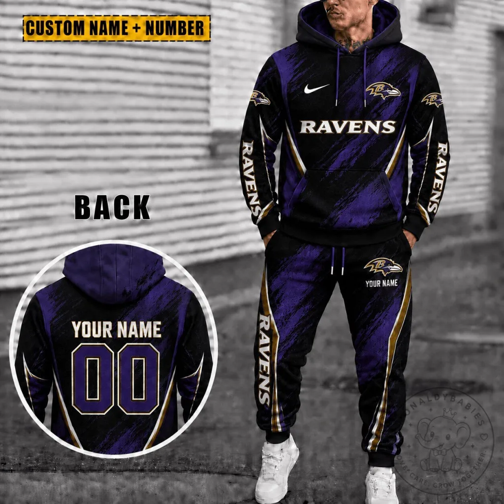 Baltimore Ravens Personalized Hoodie And Sweatpants Set With Custom Name And Number Baltimore Ravens Personalized Hoodie And Sweatpants Set With Custom Name And Number