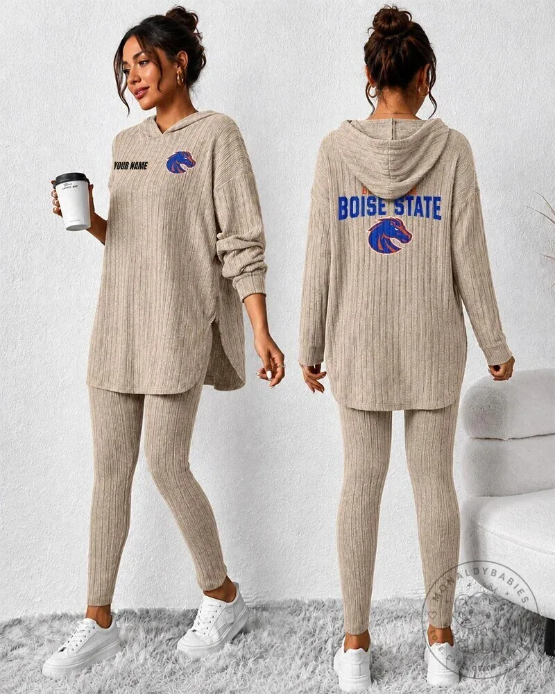 Boise State Broncos Personalized Women's Ribbed Knit Hoodie and Leggings Set