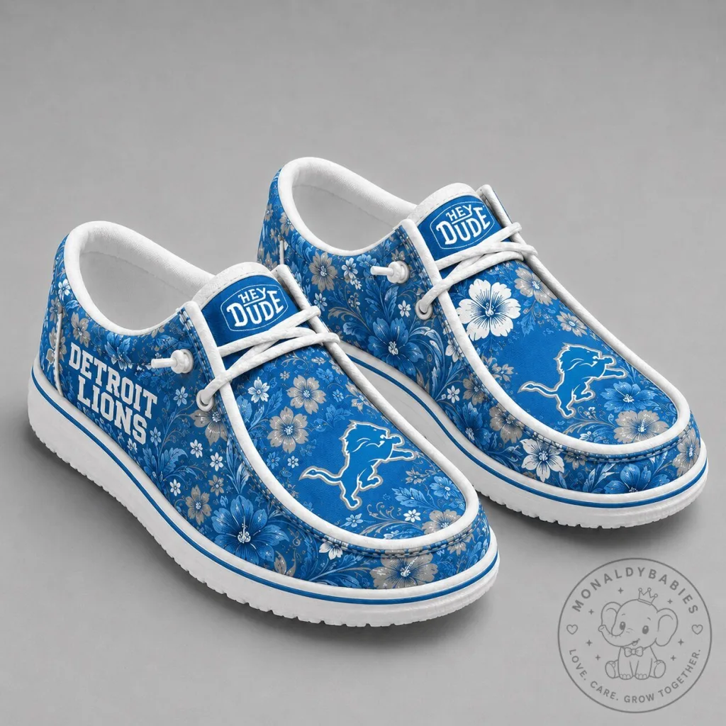 Detroit Lions Floral Pattern Blue and White Casual Loafer Shoes Detroit Lions Floral Pattern Blue and White Casual Loafer Shoes