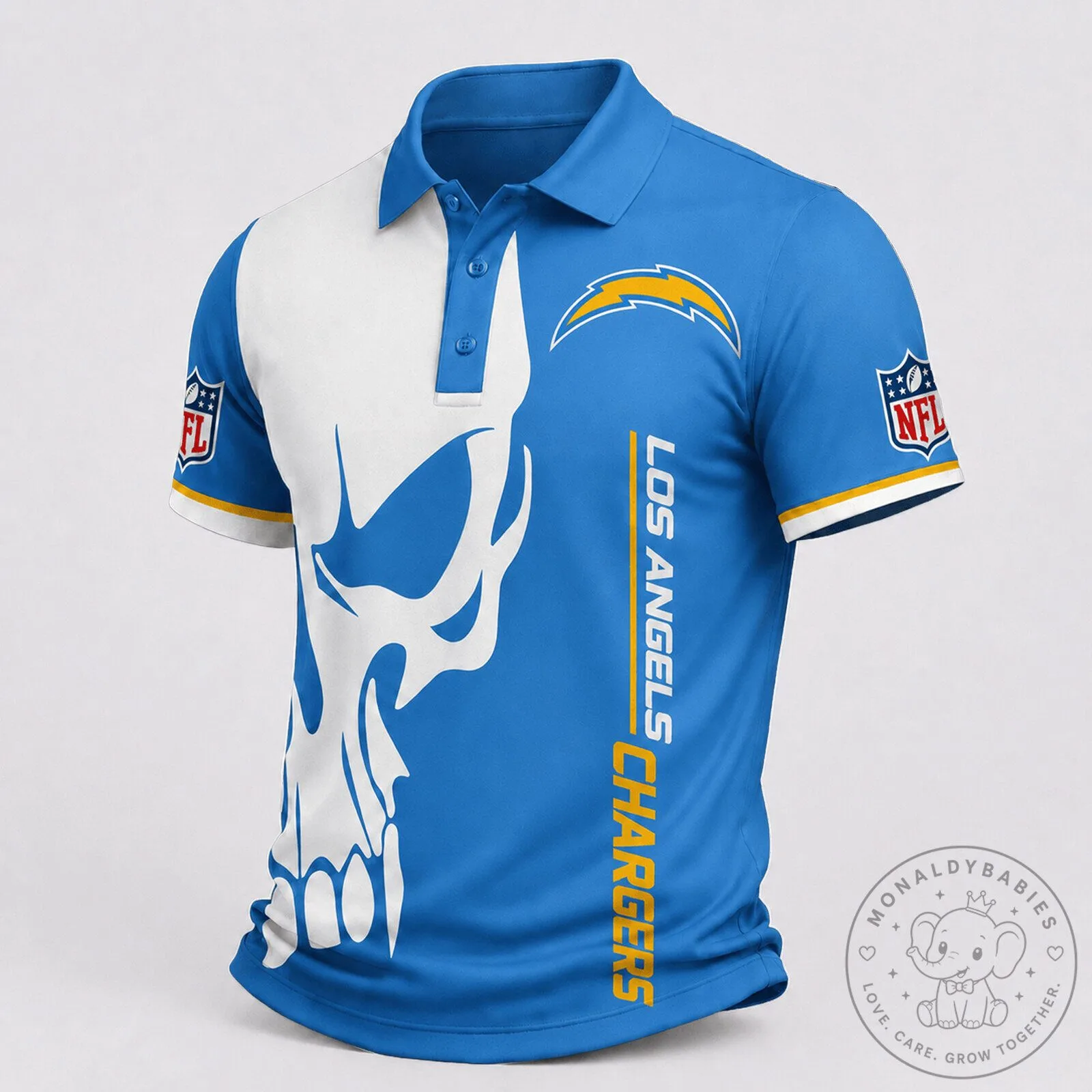 Los Angeles Chargers Skull Design National Football League Polo Shirt