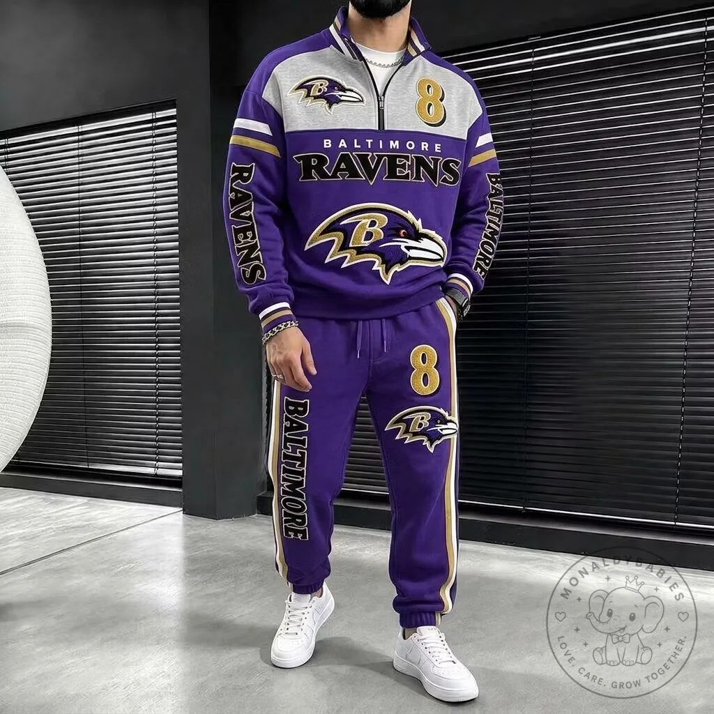 Baltimore Ravens Football Team Quarter-Zip Sweatshirt and Sweatpants Tracksuit