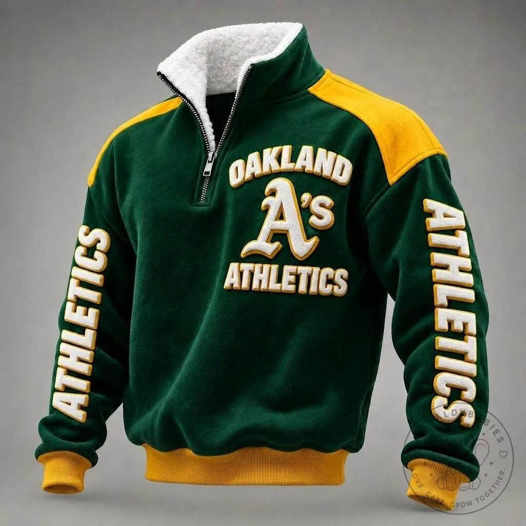 Oakland Athletics Baseball Team Quarter-Zip Fleece Pullover Sweatshirt
