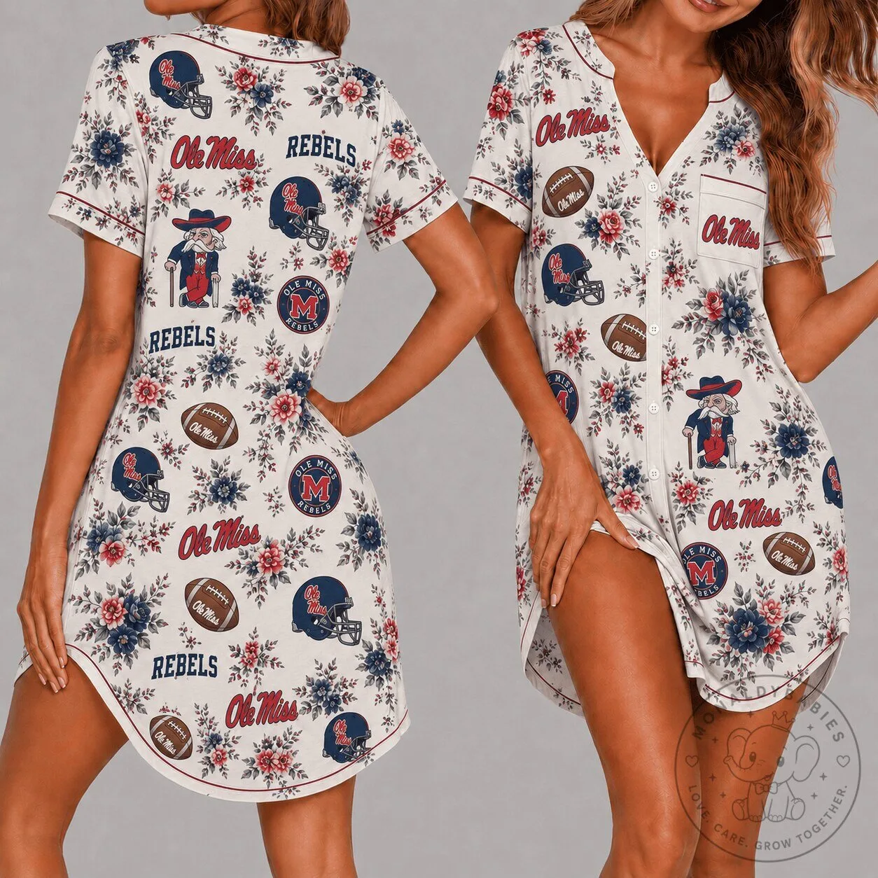 Ole Miss Rebels Floral Pattern Women's Nightgown Pajama Dress 5 Ole Miss Rebels Floral Pattern Women's Nightgown Pajama Dress