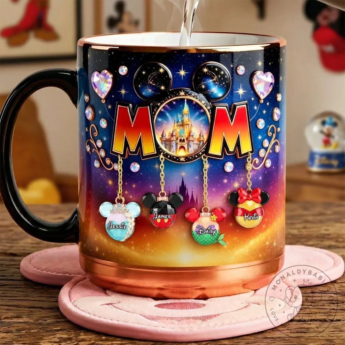 Personalized Disney Mickey Mouse Mom Castle Gold Trim Coffee Mug