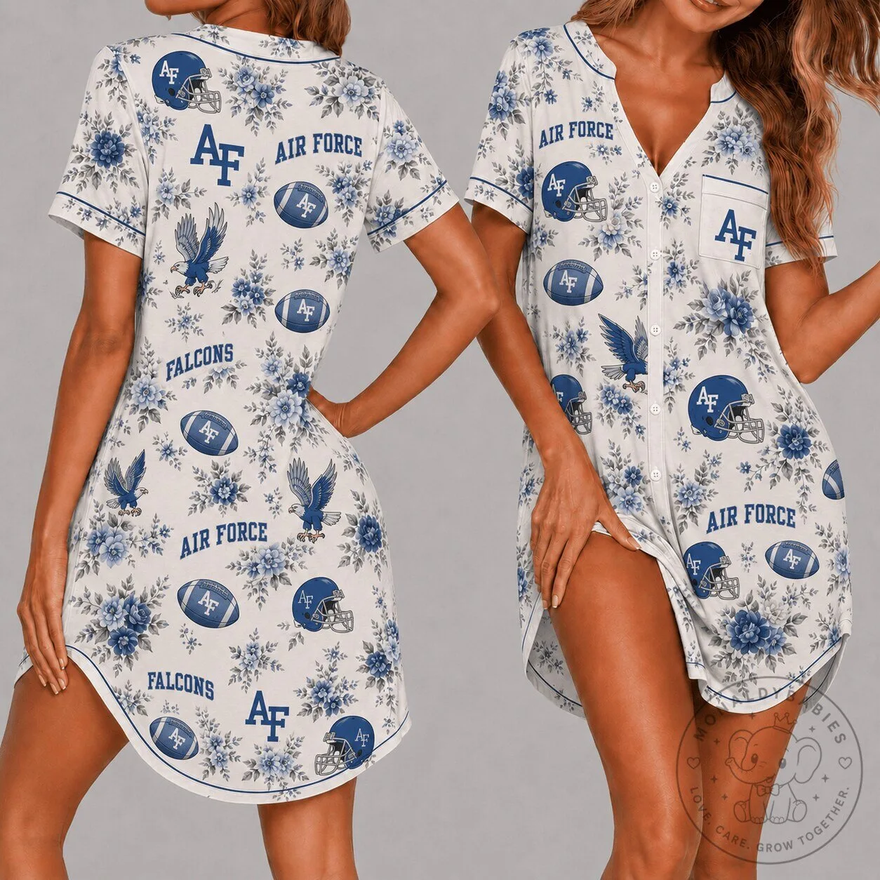 Air Force Falcons Football Floral Women's Pajama Dress Nightgown