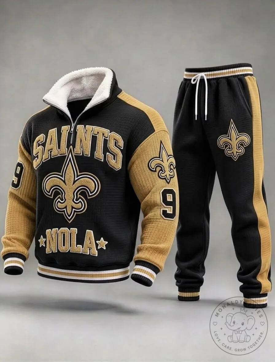 New Orleans Saints Football Team Quarter-Zip Pullover and Jogger Sweatpants Set