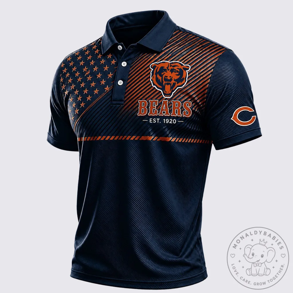 Chicago Bears NFL Stars and Stripes Patriotic Polo Shirt Chicago Bears NFL Stars and Stripes Patriotic Polo Shirt