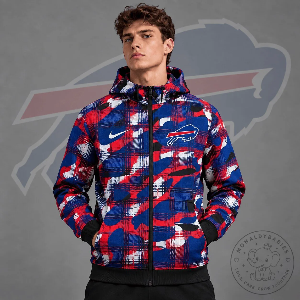 Buffalo Bills Plaid Camouflage Full Zip Hooded Jacket
