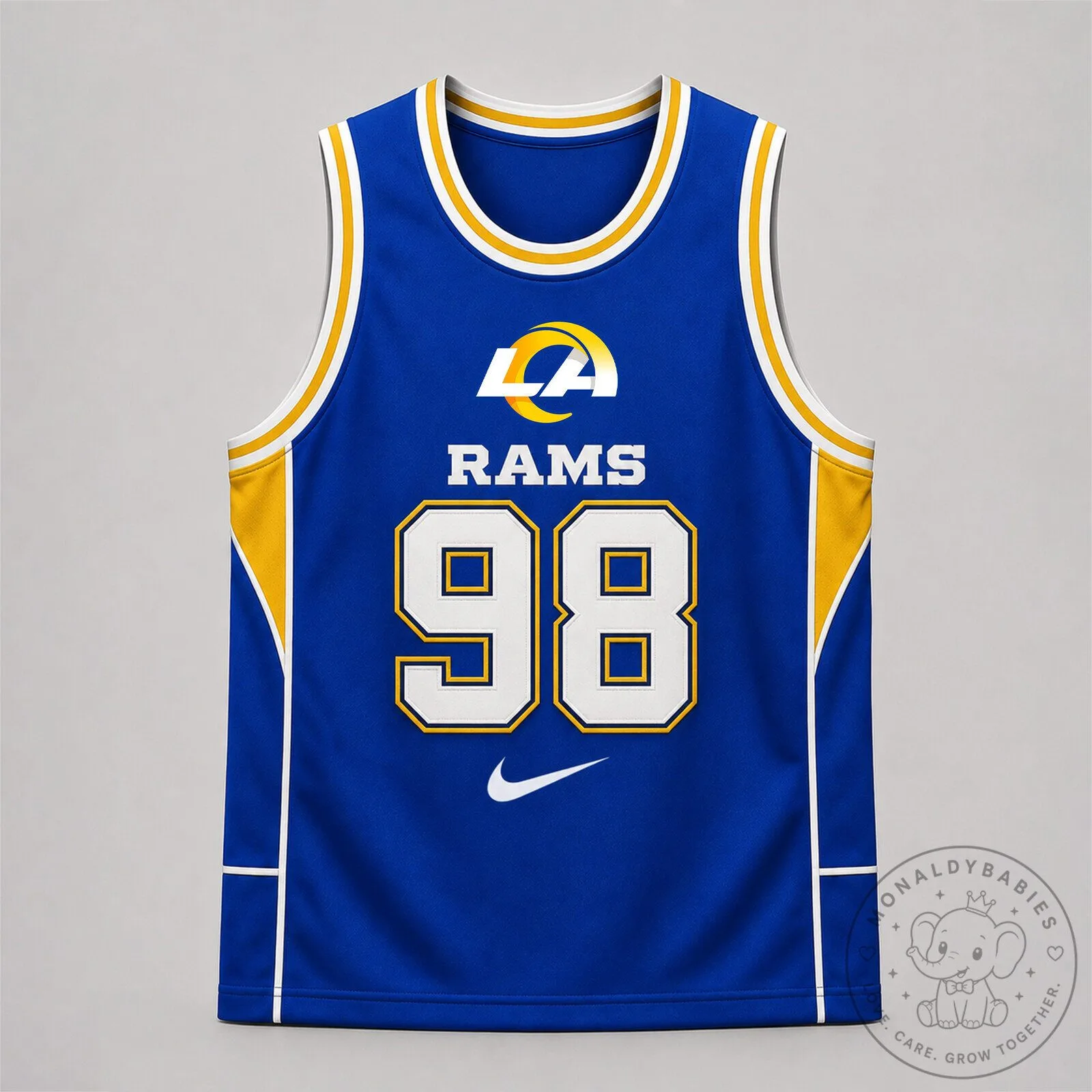 Los Angeles Rams Blue and Yellow Custom Number 98 Basketball Jersey 1 Los Angeles Rams Blue and Yellow Custom Number 98 Basketball Jersey