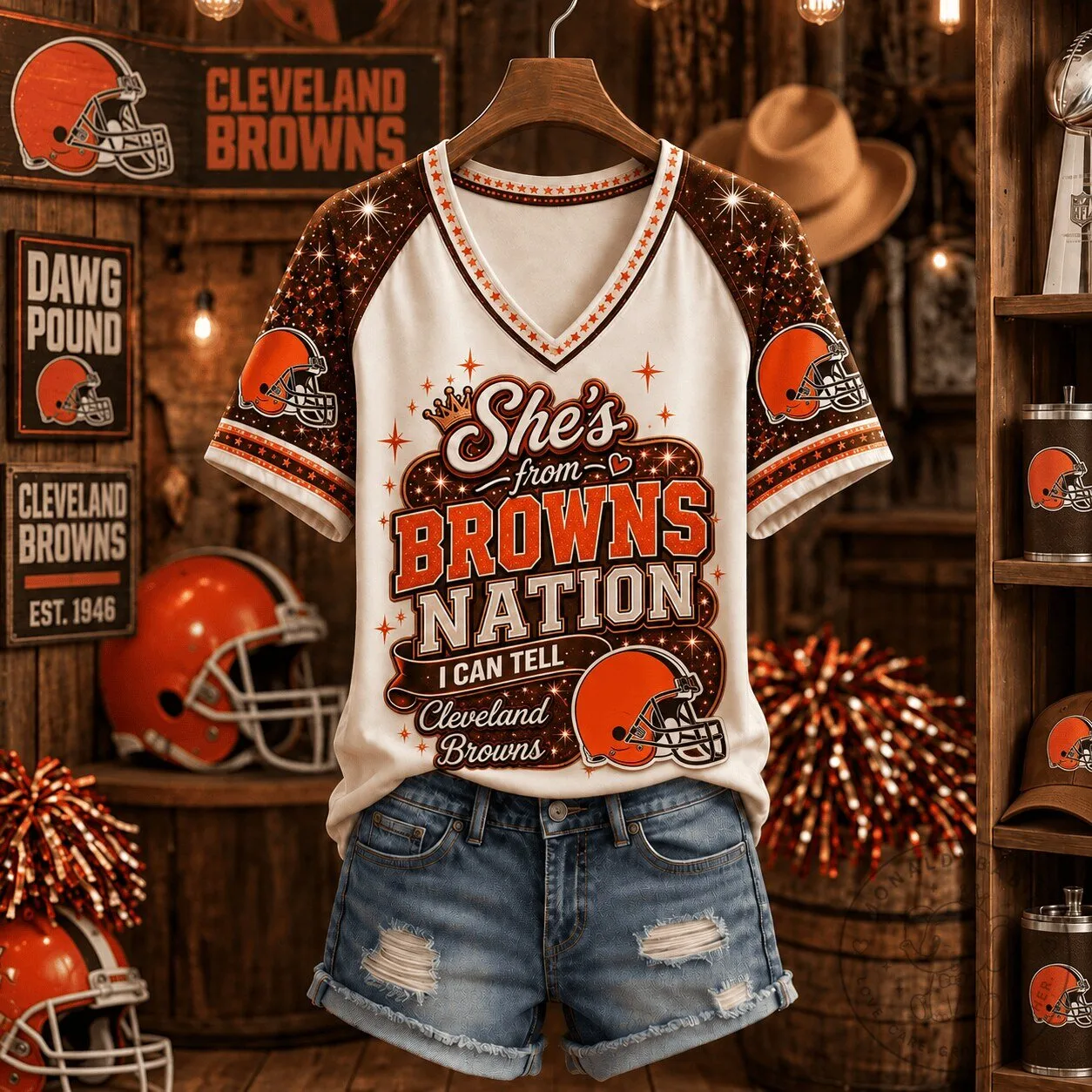 Cleveland Browns NFL Fan Gift She Is From Browns Nation V-Neck T-Shirt