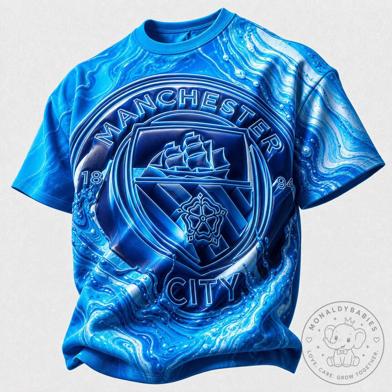 Manchester City Football Club Blue Water Ripple Graphic T-Shirt