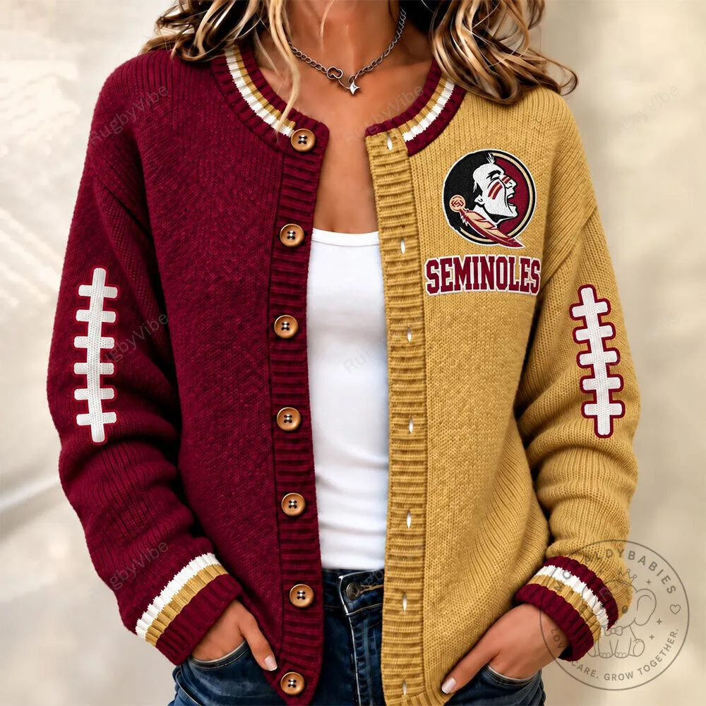 Florida State Seminoles Football Team Logo Split Color Cardigan Sweater