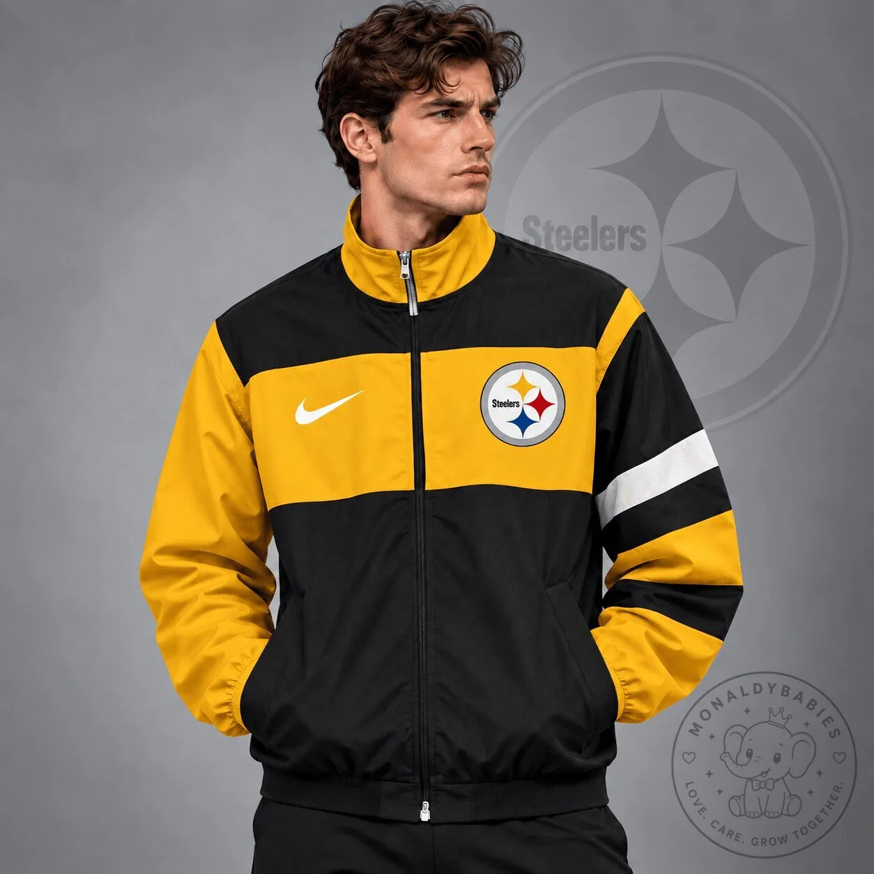 Pittsburgh Steelers NFL Team Crest Color Block Full Zip Track Jacket