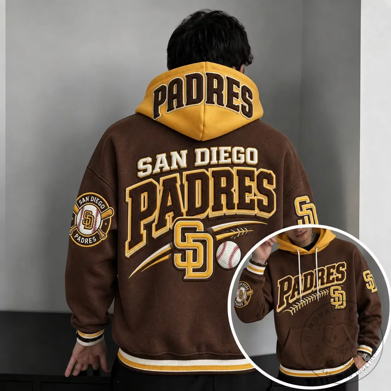 San Diego Padres Baseball Team Logo Brown and Gold Pullover Hoodie
