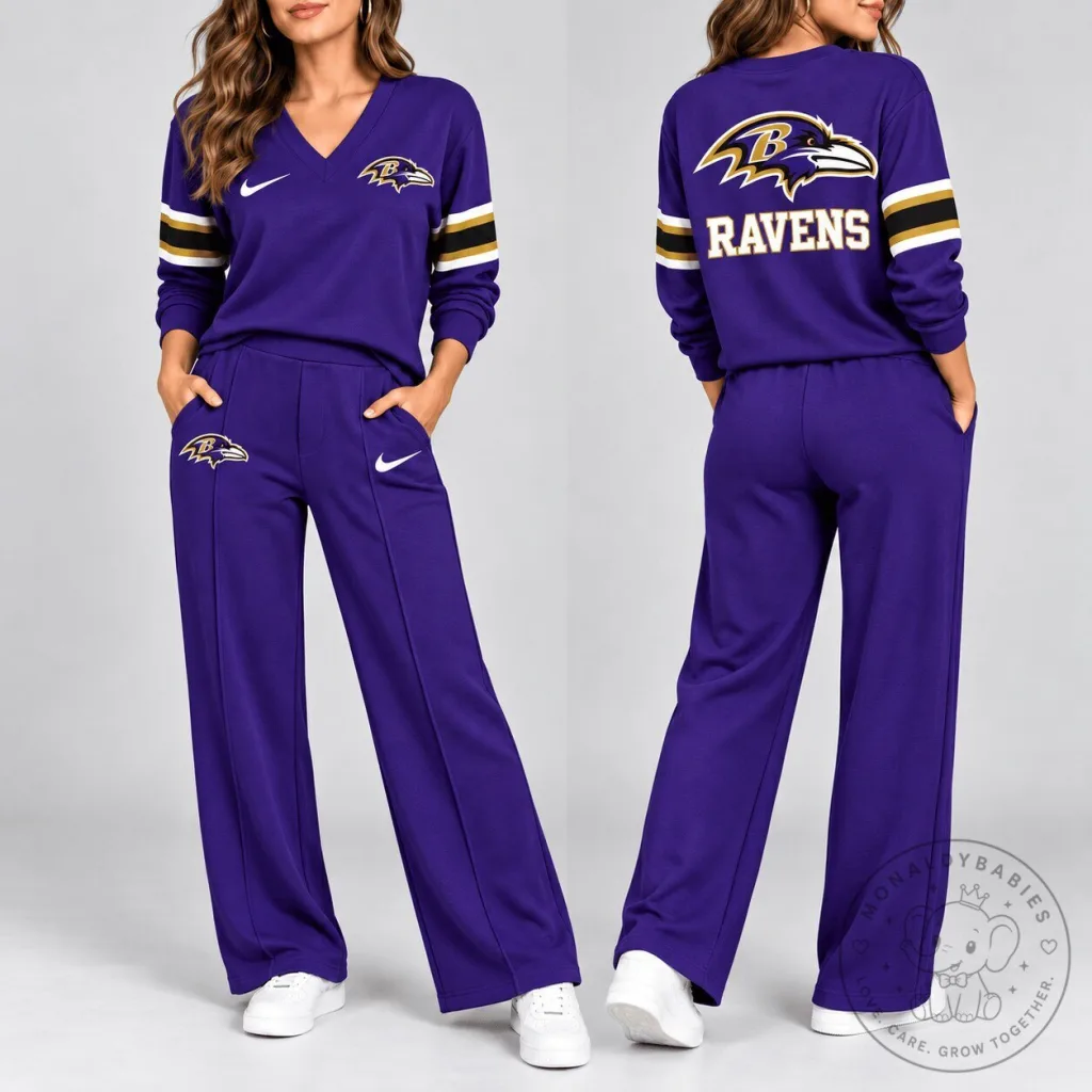 Baltimore Ravens Women's Purple V-Neck Long Sleeve Shirt and Pants Set 17 Baltimore Ravens Women's Purple V-Neck Long Sleeve Shirt and Pants Set