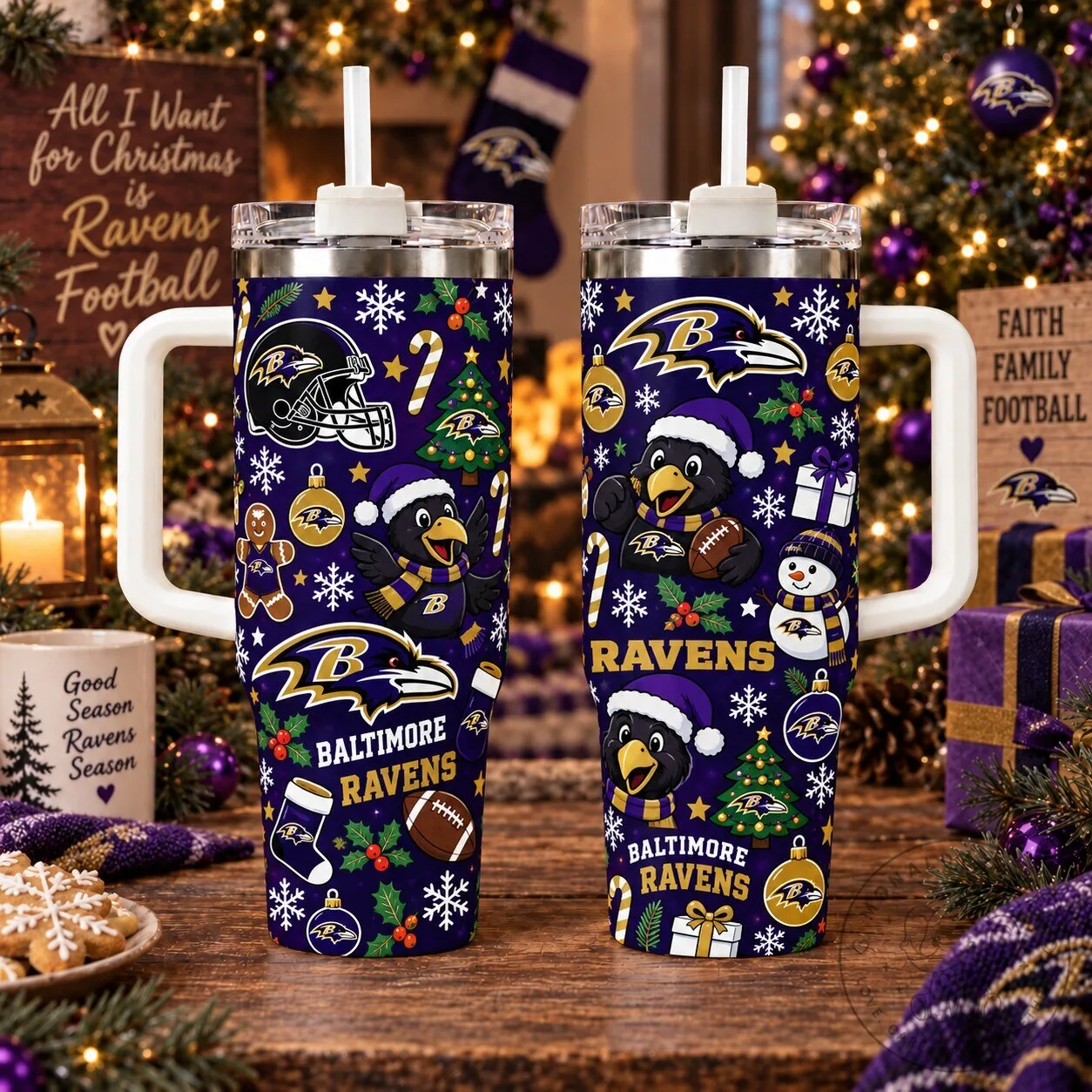 Baltimore Ravens Christmas Holiday Football Season Tumbler