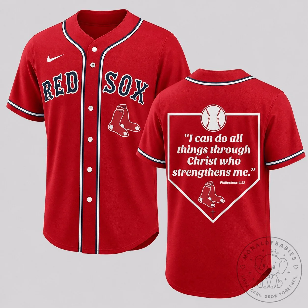Boston Red Sox Baseball Philippians 4:13 Faith Quote Baseball Jersey