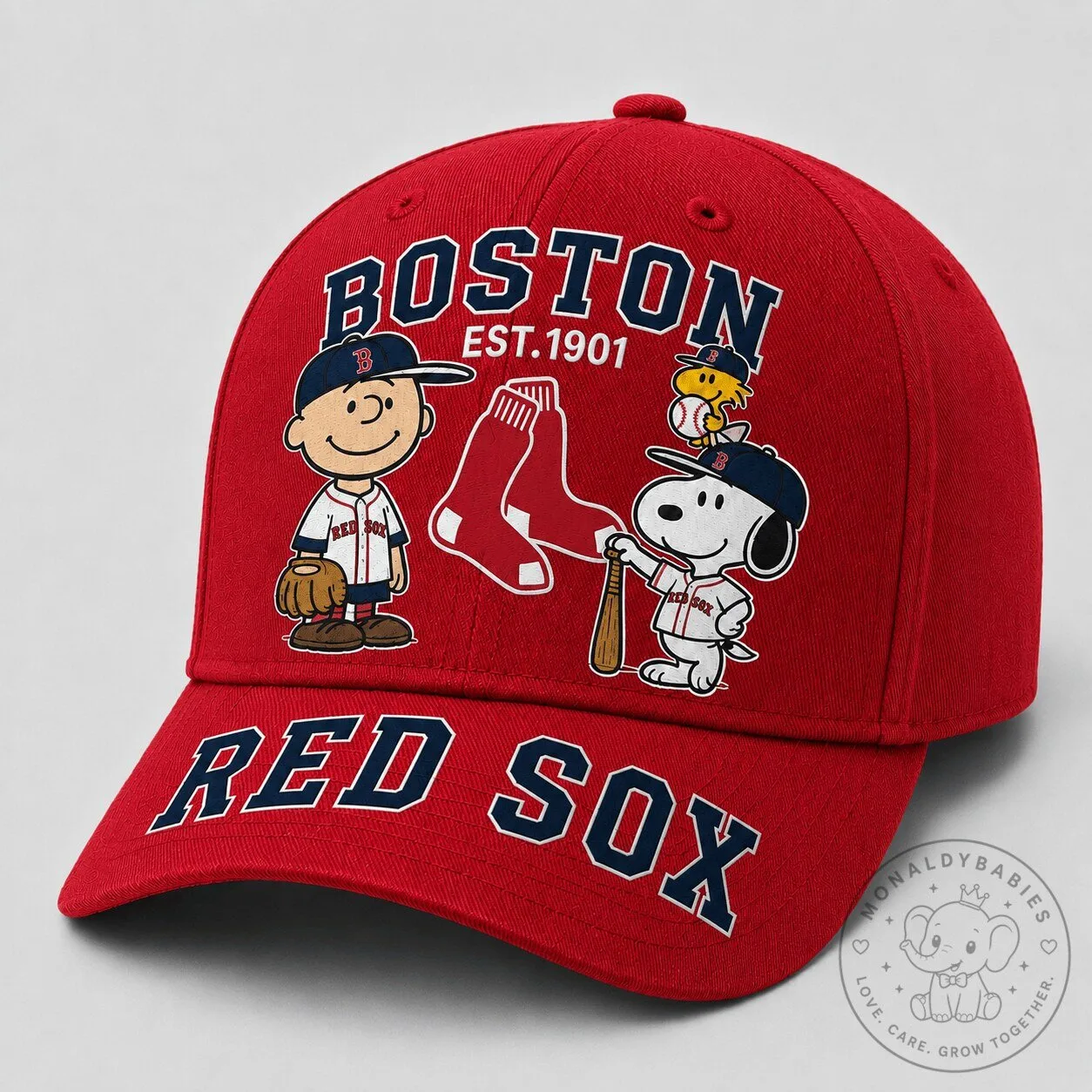 Boston Red Sox Baseball Snoopy and Woodstock Adult Cap Hat
