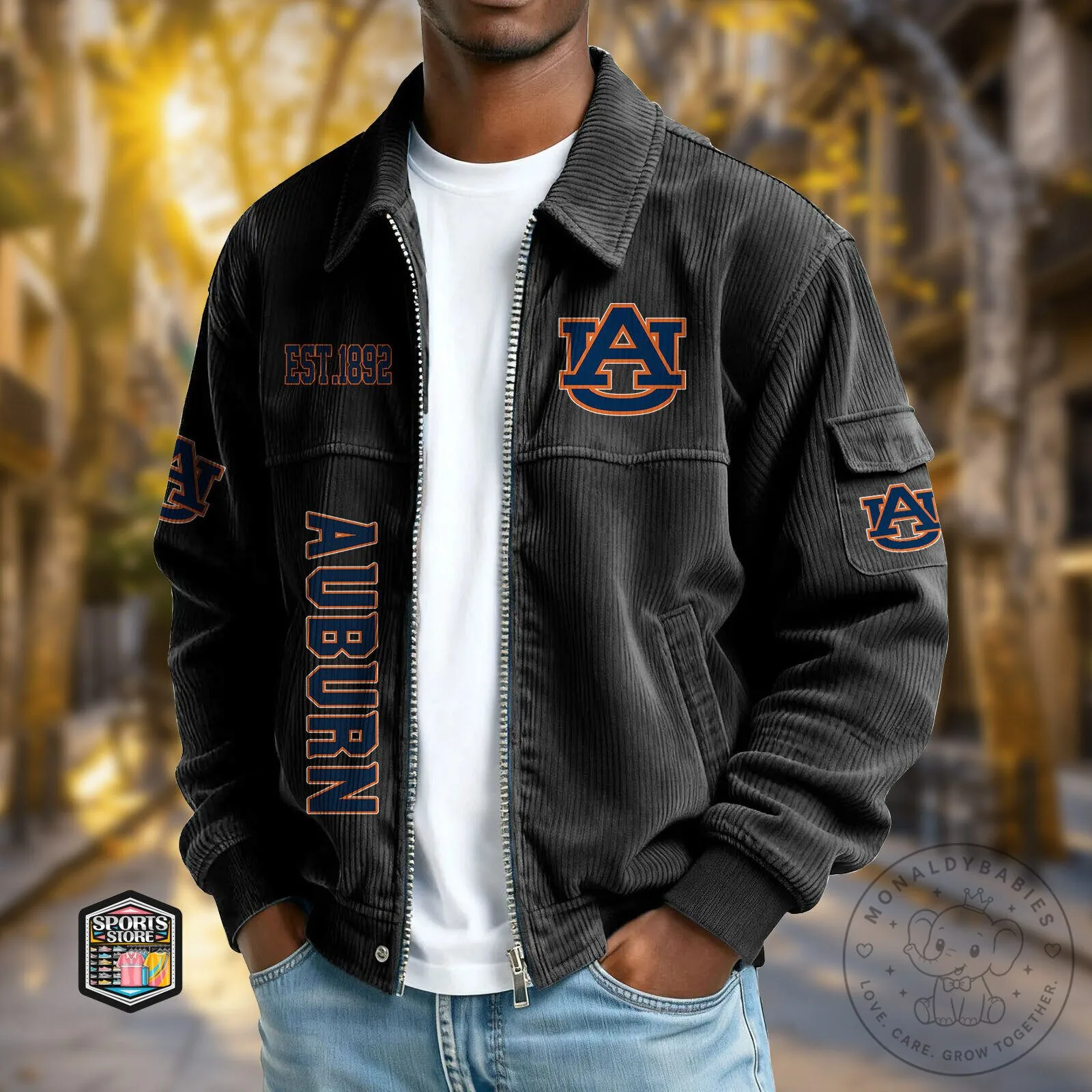 Auburn Tigers Corduroy Embroidered College Football Team Jacket