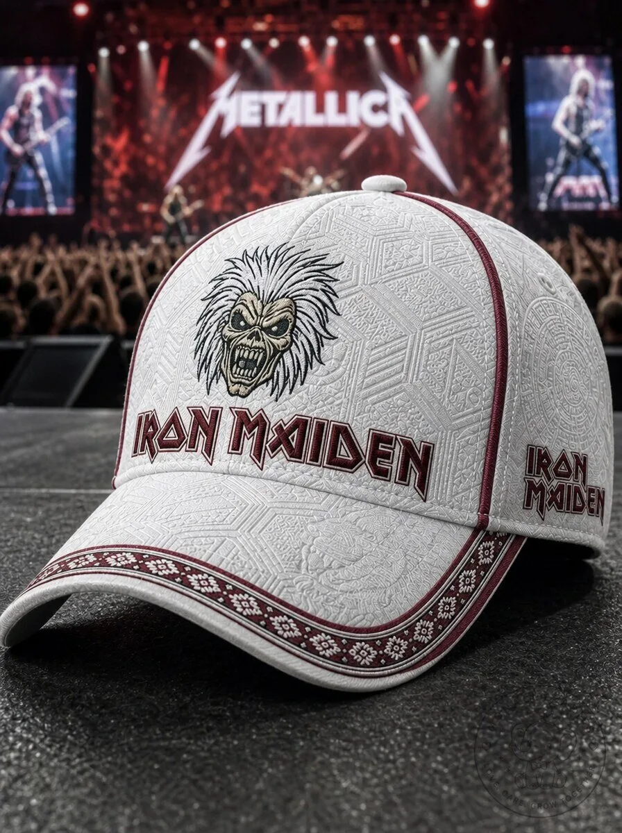Iron Maiden Eddie The Head Mascot White Patterned Baseball Cap Hat