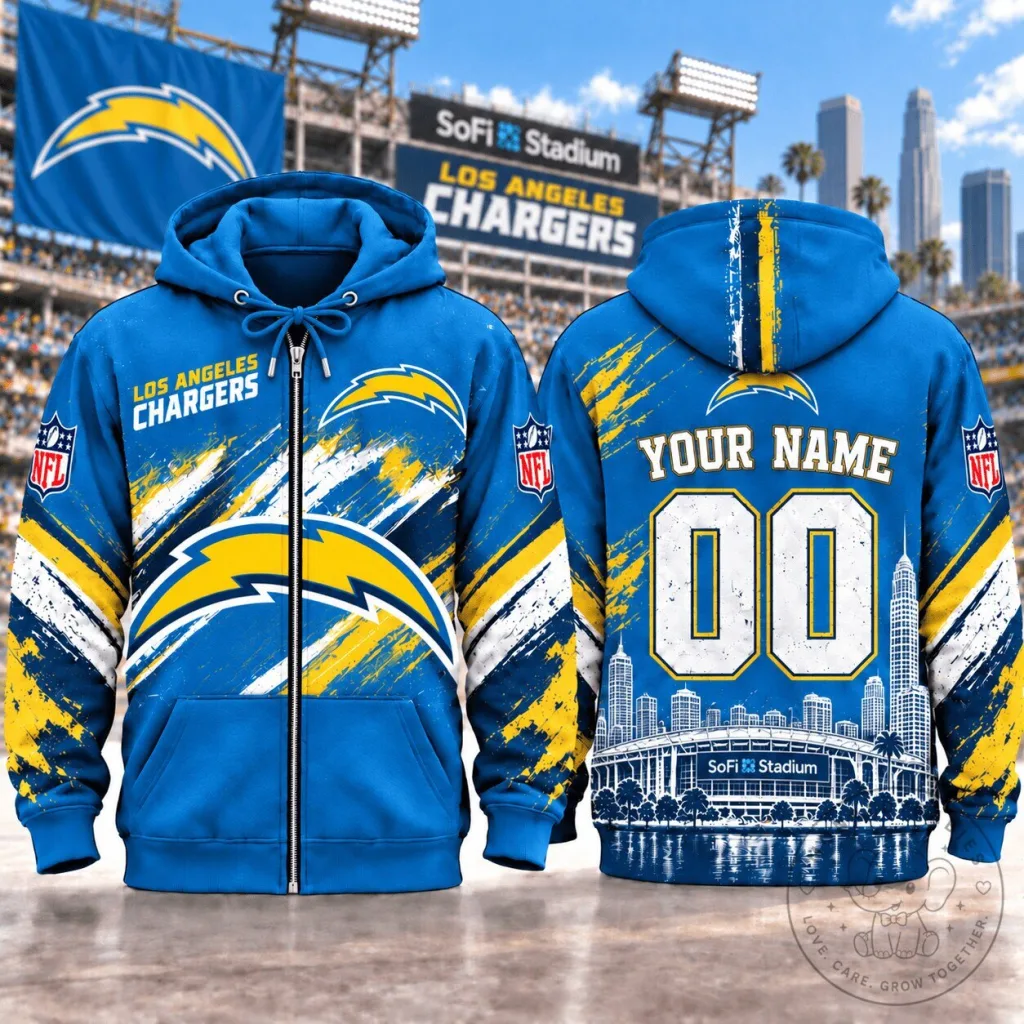 Los Angeles Chargers NFL Custom Name And Number Football Fan Hoodie Los Angeles Chargers NFL Custom Name And Number Football Fan Hoodie