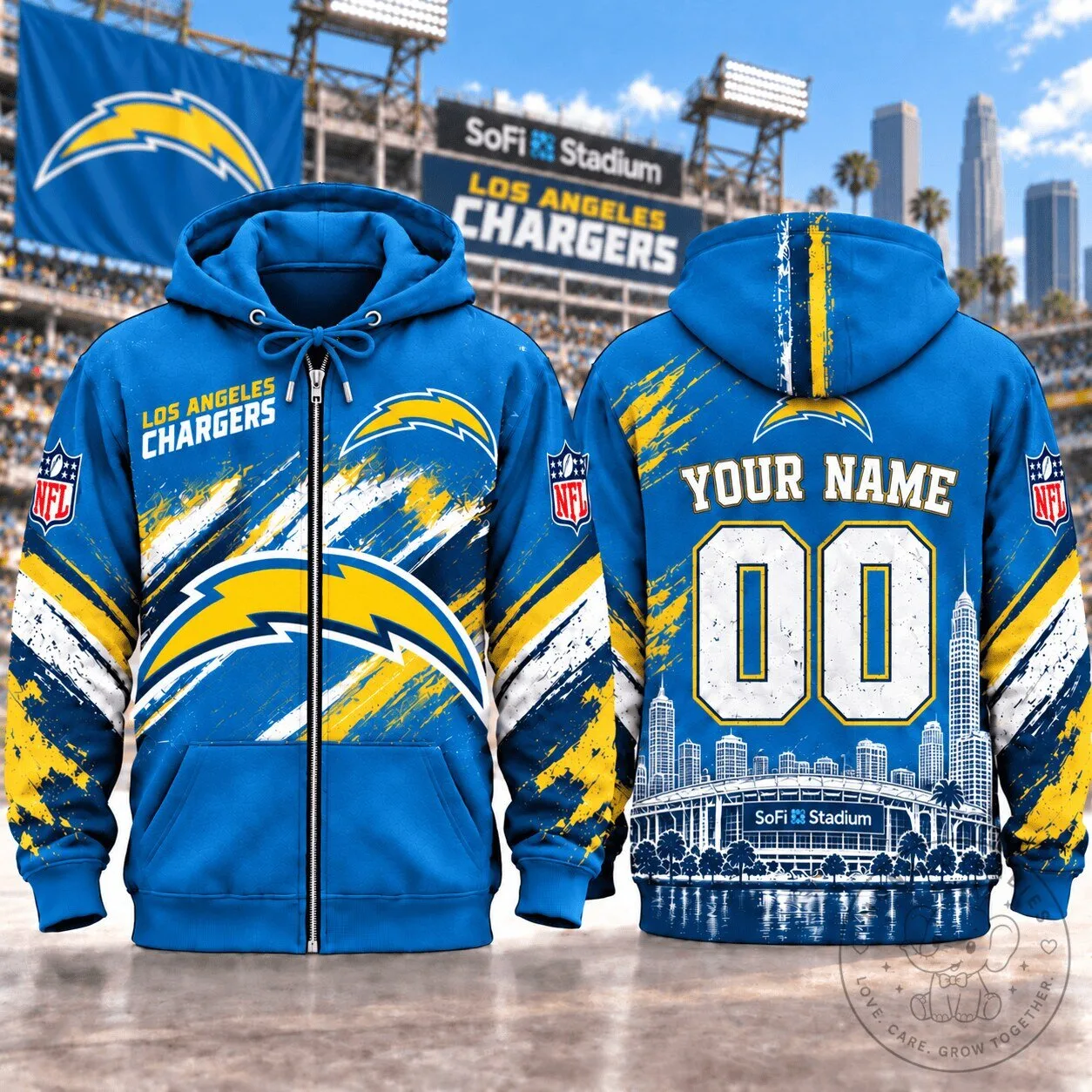 Los Angeles Chargers NFL Custom Name And Number Football Fan Hoodie