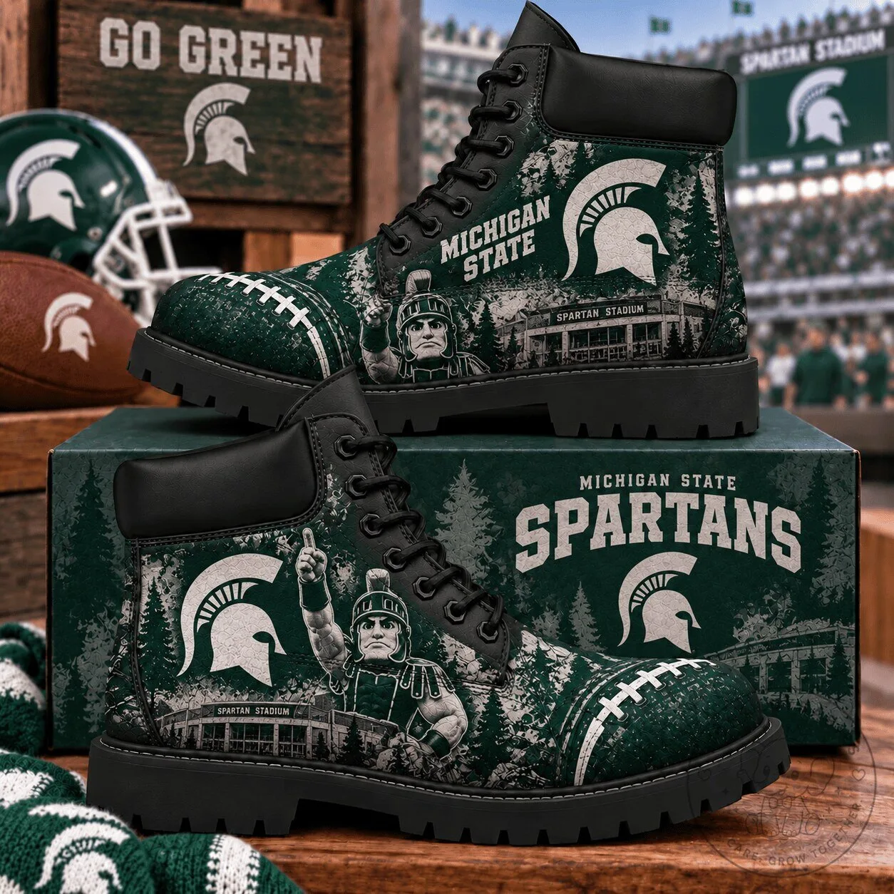 Michigan State Spartans Football Team Logo High Top Boots
