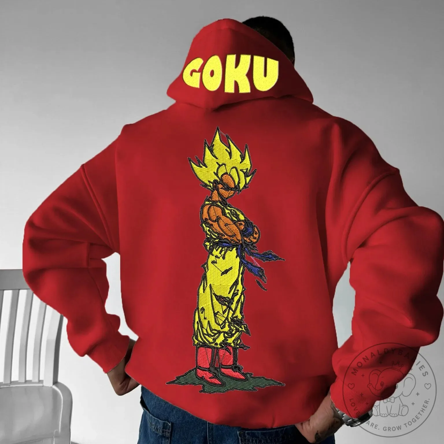 Dragon Ball Z Super Saiyan Goku Embroidered Red Hoodie