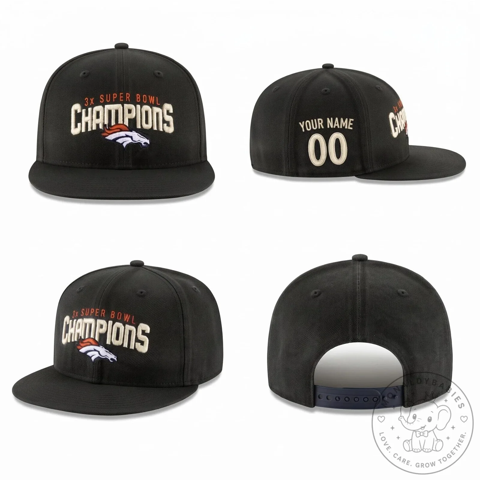 Denver Broncos 3X Super Bowl Champions Custom Embroidered Snapback Cap Hat