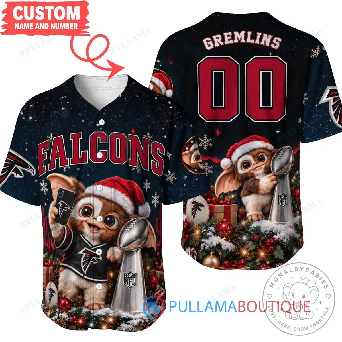 Atlanta Falcons Gremlins Christmas Super Bowl Champions Baseball Jersey