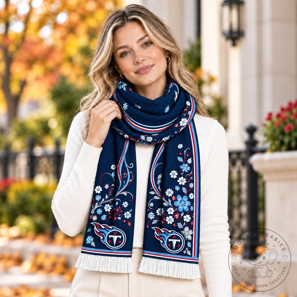 Tennessee Titans Floral Pattern Scarf for Women, NFL Football Team Fan Apparel