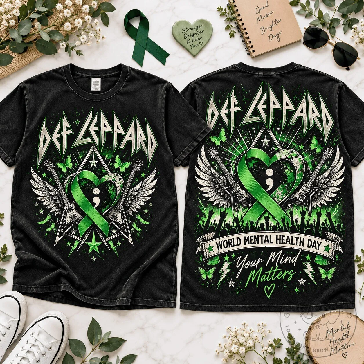 Def Leppard World Mental Health Day Green Ribbon Your Mind Matters T-Shirt