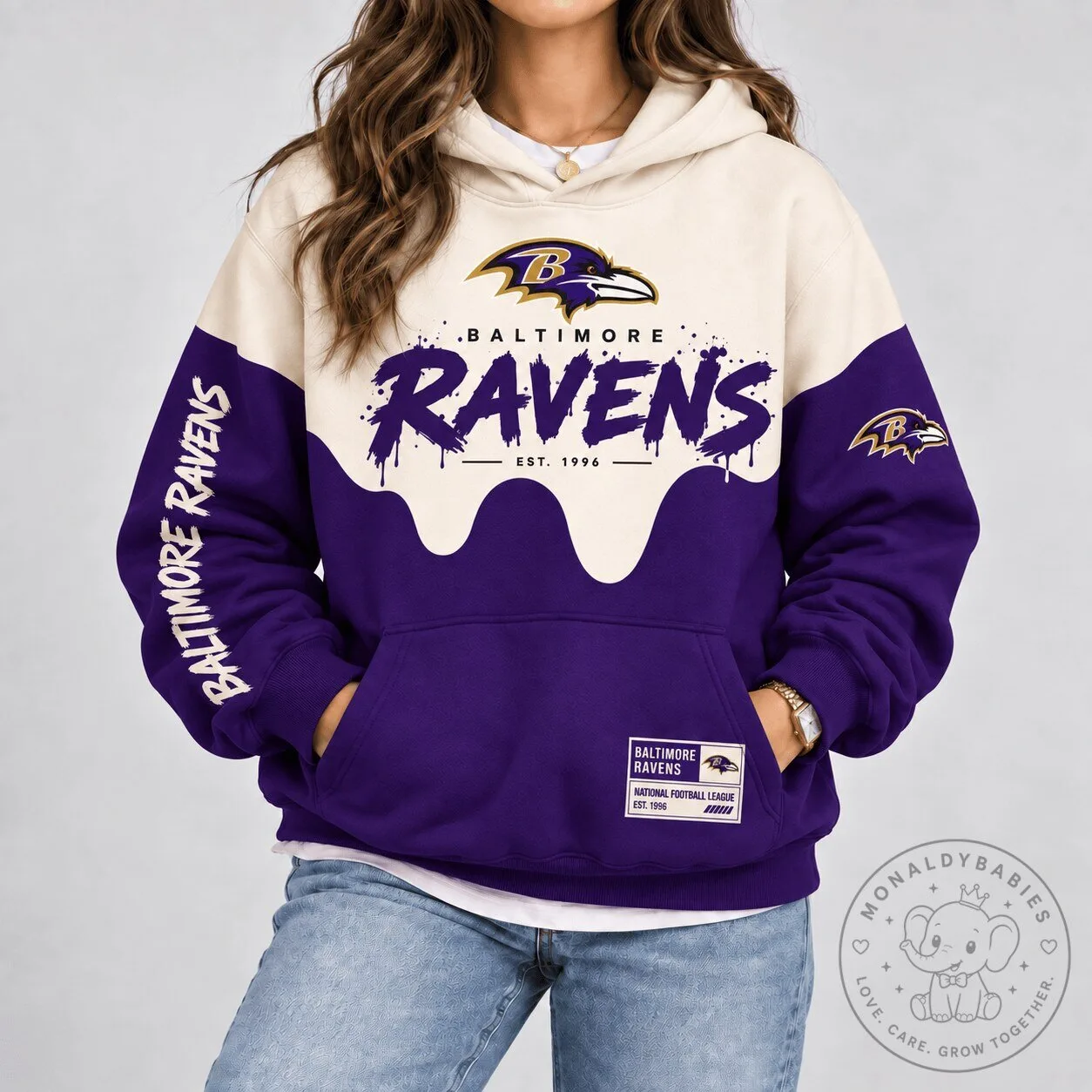 Baltimore Ravens National Football League Paint Splatter Cream Hoodie