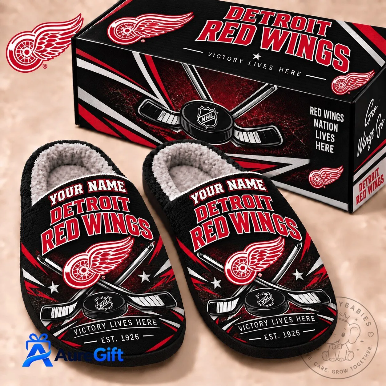 Detroit Red Wings National Hockey League Personalized Slippers for Men and Women