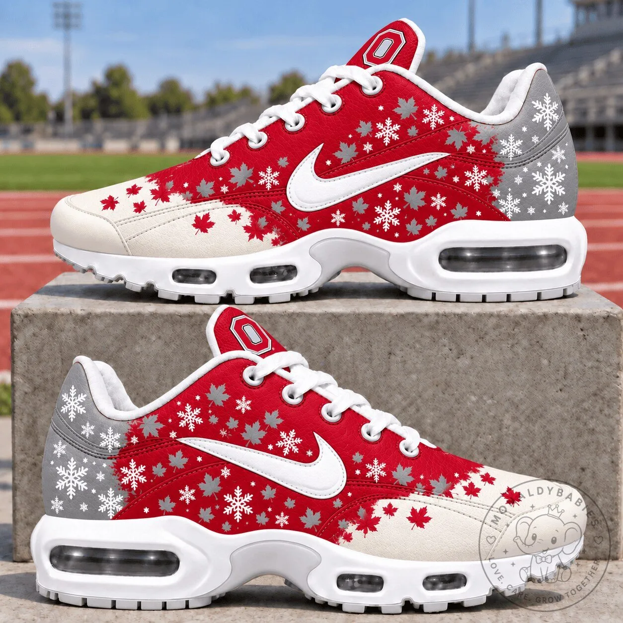 Ohio State Buckeyes Autumn Maple Leaf and Snowflake Pattern Sneakers