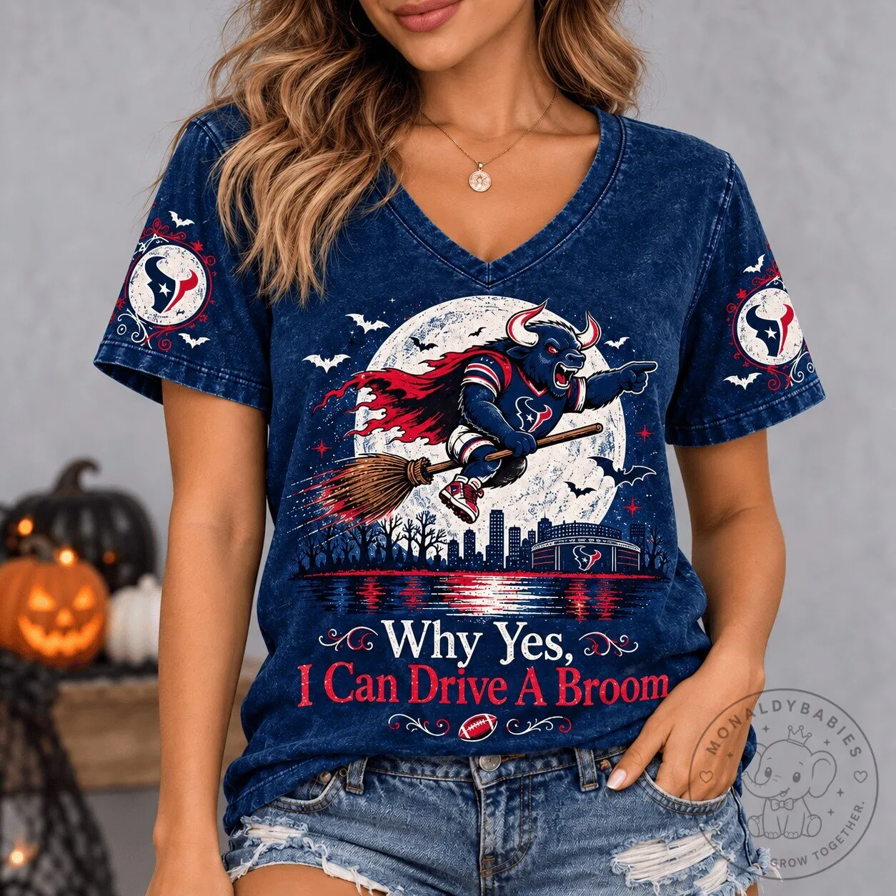 Houston Texans Halloween Spooky Game Day Witch V-Neck T-Shirt