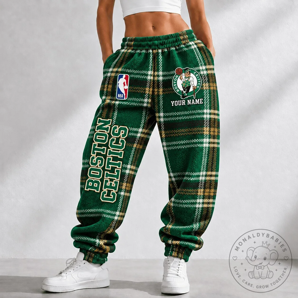 Boston Celtics NBA Plaid Custom Name Jogger Pants