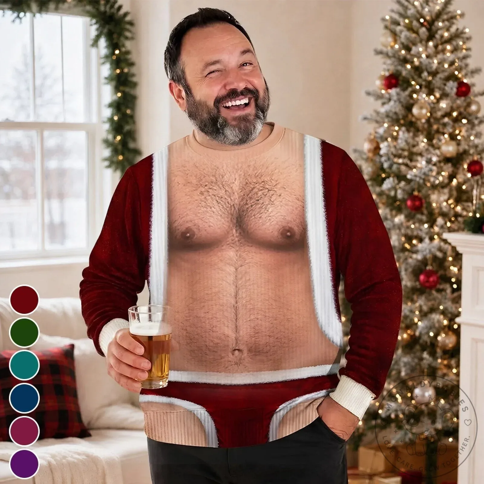 Funny Christmas Santa Claus Costume Ugly Sweater Hairy Chest Sweatshirt