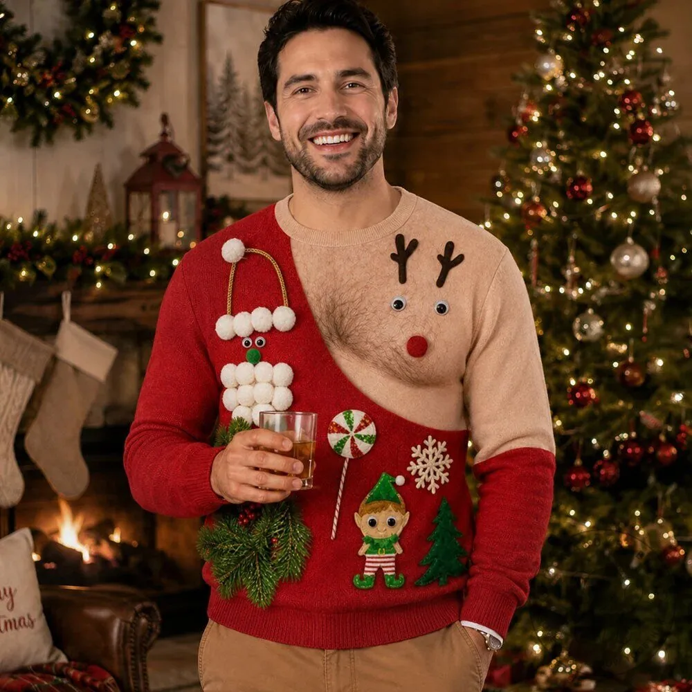 Funny Reindeer Nipple Christmas Ugly Sweater for Couples 14 Funny Reindeer Nipple Christmas Ugly Sweater for Couples